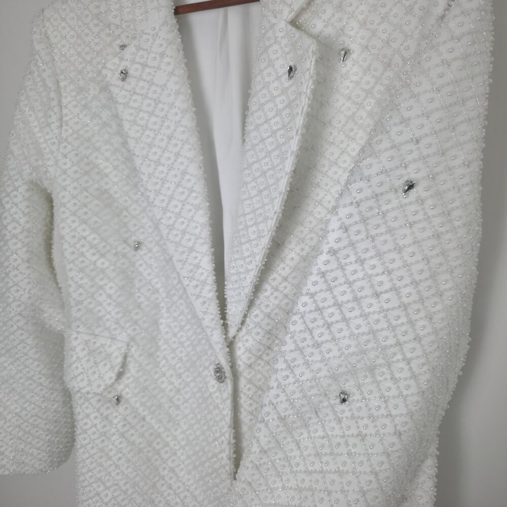 Morphine Fashion Pearl Crystal Bridal Blazer Jacket White XL NWT - Picture 6 of 12